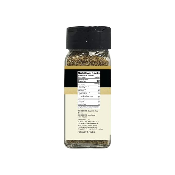 Pride of India – Black Mustard Seed Ground – Perfect Ingredient in Spice Blends – Spice up Pickles/Curries/Stews – Additives Free/Gourmet Spice – Easy to Use – 2.6 oz. Small Dual Sifter Bottle