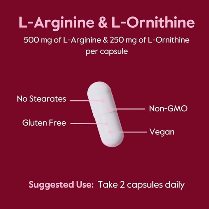 BESTVITE L-Arginine L-Ornithine 500-250 (120 Vegetarian Capsules) - No Stearates - No Fillers - Vegan - Non GMO - Gluten Free - No Calcium Silicate