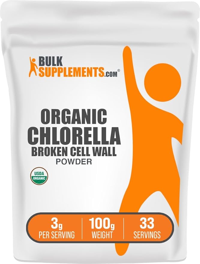 BulkSupplements.com Organic Chlorella Powder - Broken Cell Wall, Green Superfood Powder, Chlorella Supplement - Gluten Free, 3g per Serving, 100g (3.5 oz) (Pack of 1)