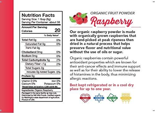 Organic Raspberry Powder - Northwest Wild Foods - Swee Pure Dried Fruit Natural Hand Harvested - in Smoothies, Oatmeal, Dessert (1 Pound)