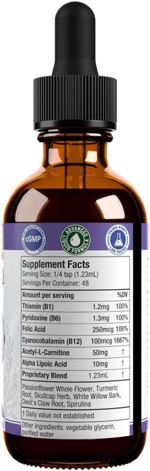 Nervestra Nerve Health Support Supplement - Fast-Absorbing Herbal Liquid Formula - Turmeric, White Willow Bark, B-Vitamins, Alpha Lipoic Acid, Acetyl-L-Carnitine and More