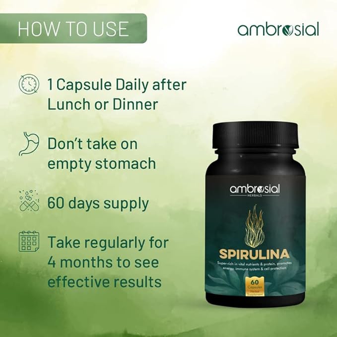 AMBROSIAL Spirulina Capsules 500 mg (Pack of 1-60 Capsules)