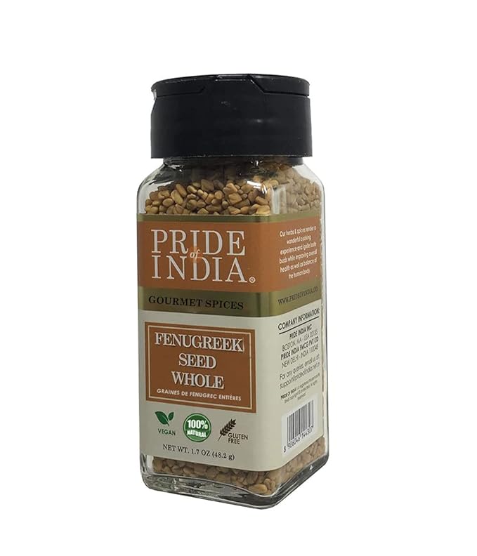 Pride of India – Fenugreek Seed Whole – Whole & Gourmet Indian Spice – Ideal Seasoning for Cooking – Free of Preservatives – Easy to Use – 1.7oz. Small Dual Sifter Jar