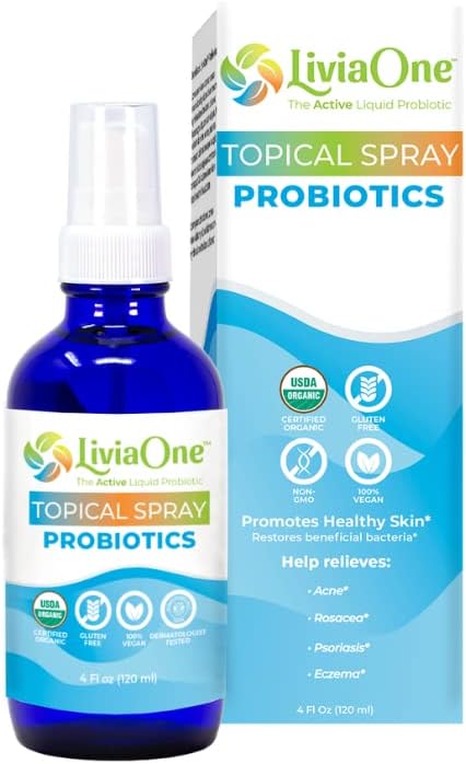 USDA Organic Topical Probiotics for Skin Health | Lactobacillus Acidophilus Probiotic | Gut Health & Immune Support Supplement | Vegan | Non-GMO | Gluten Free | 4 Fl Oz