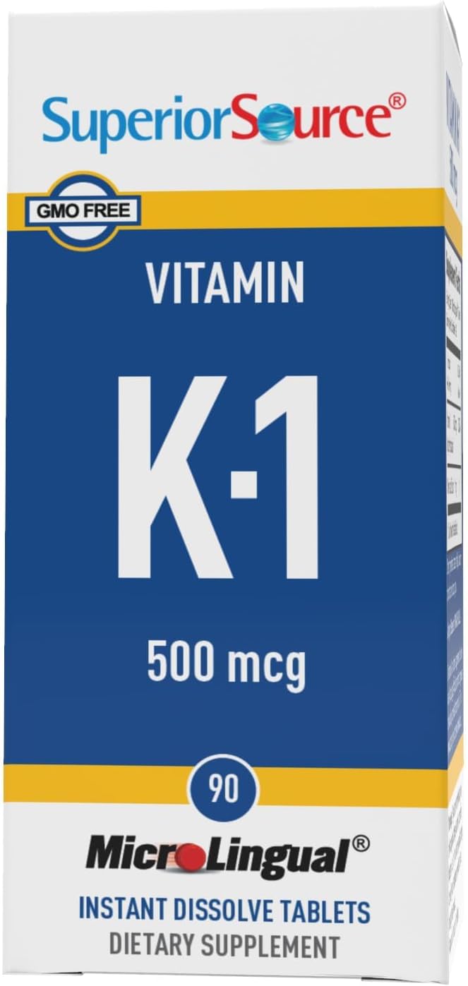 Superior Source Vitamin K1 500 mcg - Bone Strength & Health Support Supplement - Vitamin K Supplement Aids Blood Health & Calcium Absorption - 100 Sublingual Dissolving Tablets