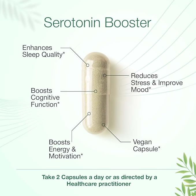 Serotonin Support Supplement – 5-HTP 150mg with L-Tryptophan, B6, Magnesium & Herbal Blend – Mood, Relaxation & Sleep Support – 60 Vegan Capsules – Non-GMO, Gluten-Free