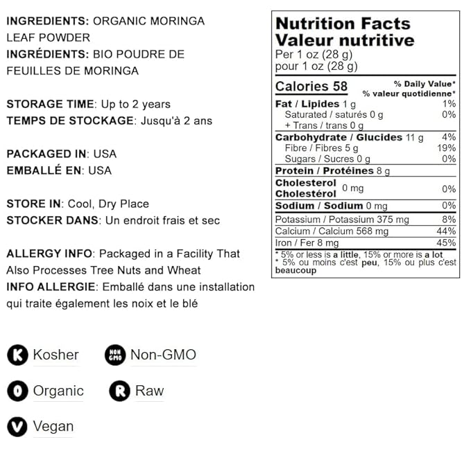 Food to Live Organic Moringa Leaf Powder, 4 Pounds - Non-GMO, Kosher, Raw, Vegan, Bulk, Ground Moringa Oleifera Leaf, Sun-Dried, Great for Drinks, Teas and Smoothies