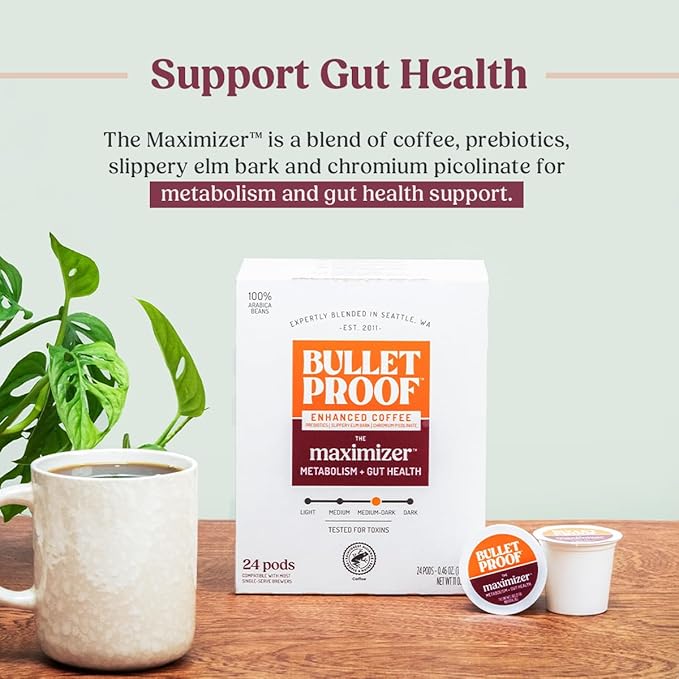 Bulletproof The Maximizer Single-Serve Coffee Pods, 24 Count, Clean Coffee with Prebiotics for Metabolism and Gut Health Support, Packaging May Vary
