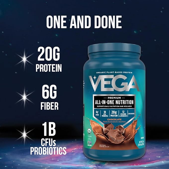 Vega All in One Nutrition Organic - 20g Plant-Based Pea Protein, Coconut Almond, 18 Servings, Vitamins A & C, Probiotics, Greens, Vegan, Keto, Gluten Free, 24.3oz (Packaging May Vary)