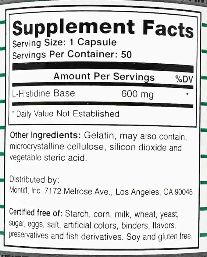 Pure L-Histidine 600 mg 50 caps