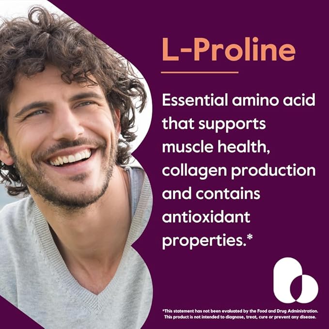 BESTVITE L-Proline 500mg (120 Vegetarian Capsules) - No Stearates - No Fillers - Vegan - Gluten Free - Non GMO
