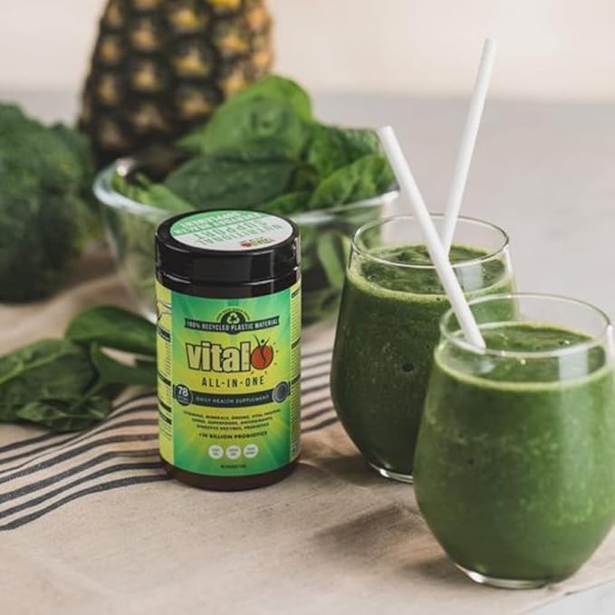 Vital All-in-One Daily Powdered Supplement - Natural Greens Superfood Powder for Energy & Health, Super Greens Powder Drink Mix with Probiotic & Antioxidant Support - 4.23 oz (120 g)