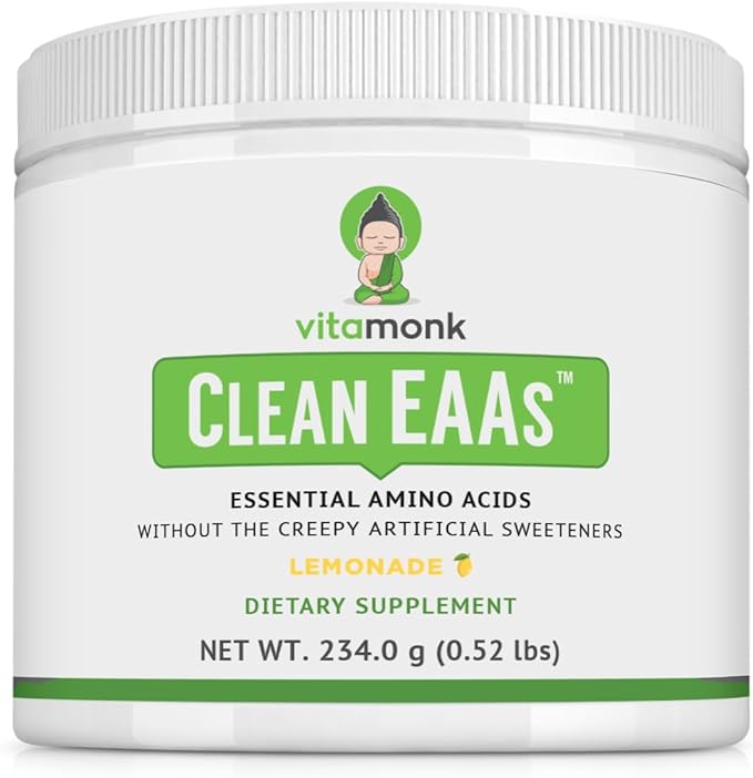 VitaMonk Clean EAA - EAAs with No Artificial Sweeteners for Pre-Workout, Energy and Recovery - Max Bioavailable EAA Powder with 9 Essential Amino Acids - Natural Lemonade Flavor