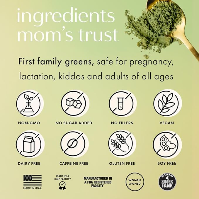 Boobie Mother of All Greens | Your New Family Ritual, Daily Super Greens Powder with 35+ Essential Nutrients for Moms & Families | Vegan, Gluten Free, & Sugar Free | Mango Flavor, 30 svgs