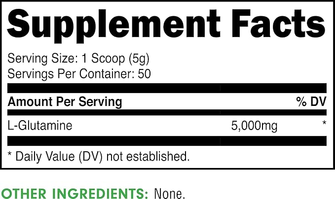 Bucked Up L-Glutamine (5000mg), Essentials (50 Servings, 250 Grams)
