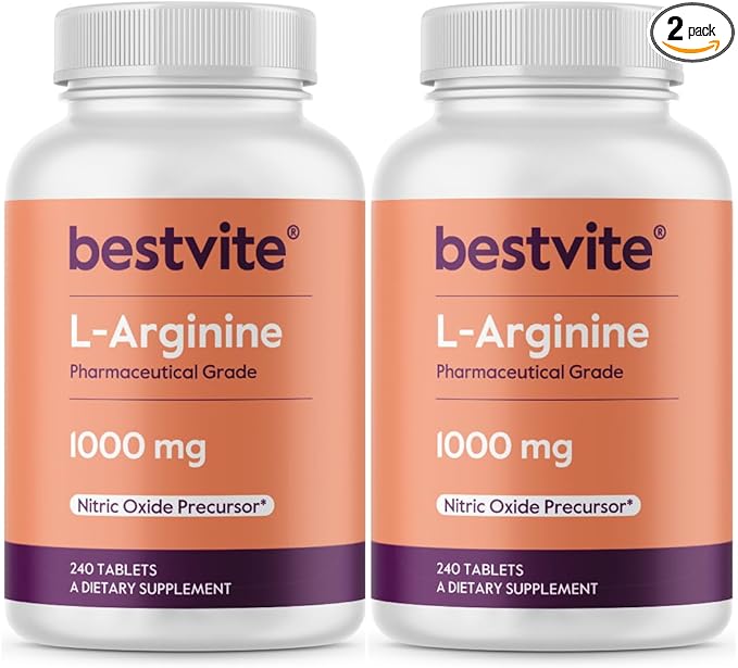 BESTVITE L-Arginine 1000mg per Tablet (480 Tablets) (240 x 2) – Pharmaceutical Grade – Contains 20% More Pure Arginine Compared to Arginine HCl – Nitric Oxide Precursor*