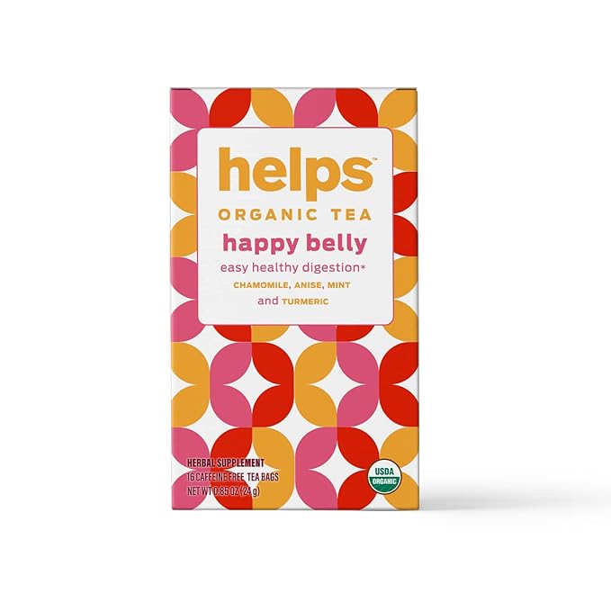 HELPS TEAS | Helps Happy Belly Tea | Organic Digestive herbal Tea With Green Anise, Chamomile, Mint and Turmeric | 16 Tea Bags |