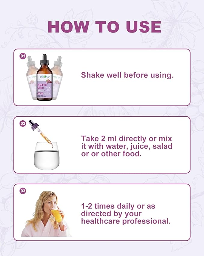 Grape Seed Liquid Drops, Organic Grape Seed Extract Supplement Standardized to 95% Polyphenols, High Absorption Vitis Vinifera Seed Tincture with Vitamin C & E, Alcohol Free, Non-GMO (4 FL OZ)