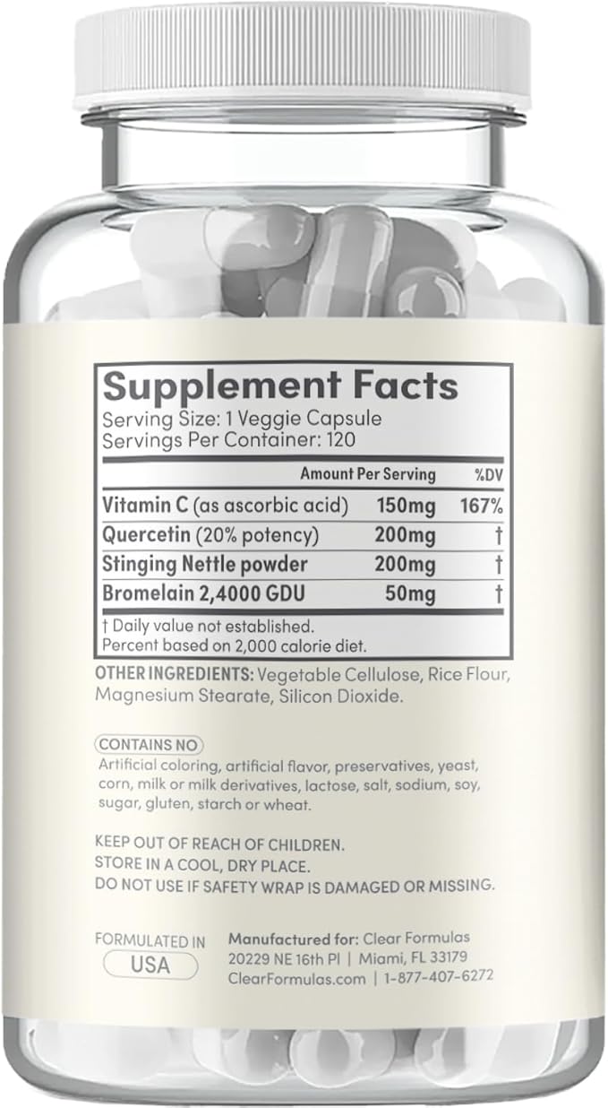 Histamine Guard Immune Support Supplement - Herbal Sinus Respiratory and Immunity Support Histamine Blocker with Stinging Nettle Vitamin C Bromelain and Quercetin Complex - Non-Drowsy (120 Capsules)