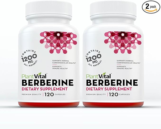 Plantvital Berberine 1200mg (2 caps) Non-GMO Supplement for Immunity Support and Normal Cardiovascular Health - 240 Count, Vegan, and Made in The USA