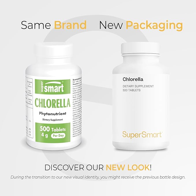 Supersmart - Chlorella Supplement 4 g per Day (Easy-to-Take) - Rich in Vitamin B2, B9, B12 & Iron - High Chlorophyll Concentration | Non-GMO & Gluten Free - 500 Tablets