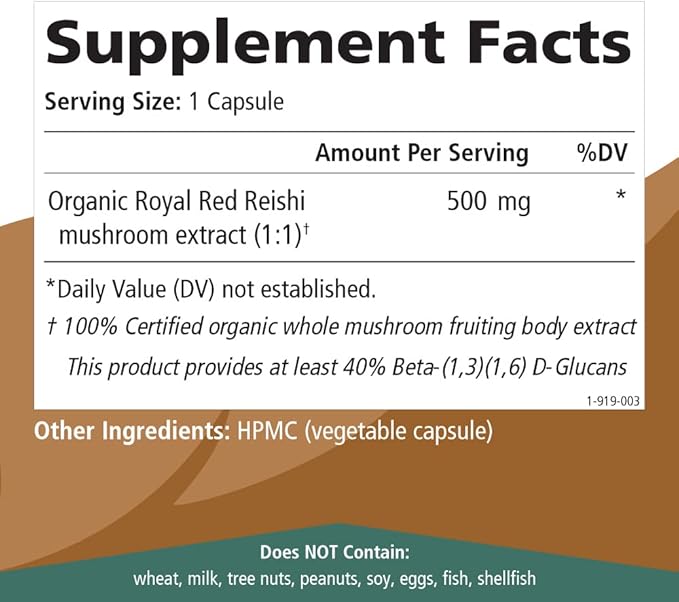 PURE ESSENCE LABS MyPure Reishi Organic Mushrooms Supplement - 100% Real Mushroom Extract for Immune Support, Stress Relief, Build Energy (60 Capsules)
