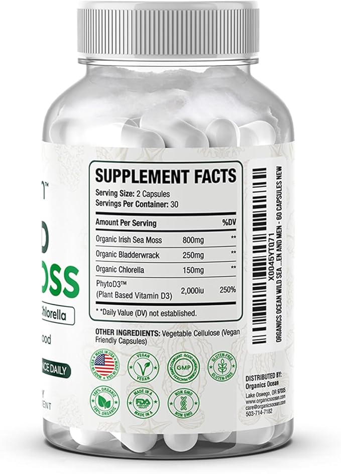 Wild Sea Moss Capsules and One-per-Day Shilajit for Men and Women - 100% Irish Sea Moss and Pure Shilajit Capsules - Thyroid Support for Women and Men