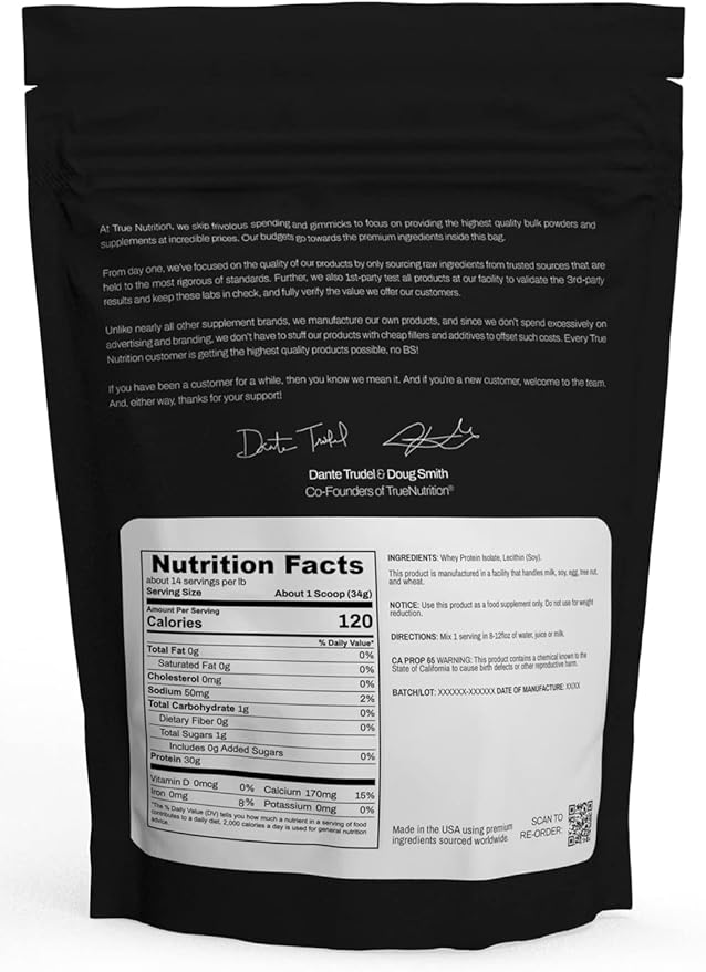 True Nutrition Unflavored Whey Protein Isolate Cold-Filtration - 100% Whey Protein Powder - 27g Protein per Serving - Mixes Easily and Tastes Great - Third Party Tested - Unflavored/Unsweetened - 1lb