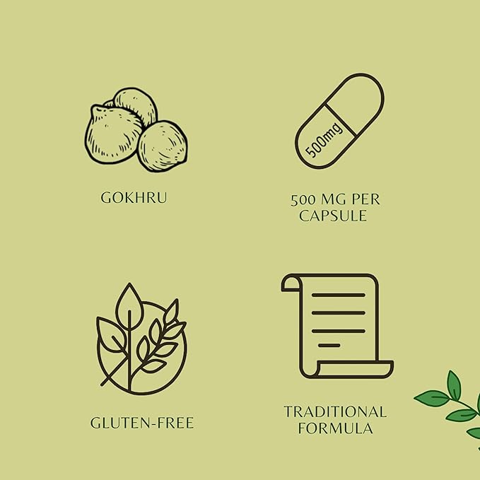 Gokhru Extract 500mg - 60 Vegetarian Capsules|Tribulus Terrestris| All Natural | 100% Vegan | Gluten-Free | GMP Certified