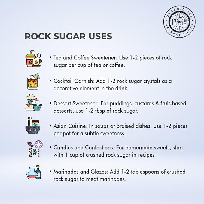 Pride Of India - Natural Crystal Rock Sugar Whole- 3.1 oz (88 gm) Dual Sifter Jar, Authentic Indian Sugar Crystals, Used to Sweeten Milk