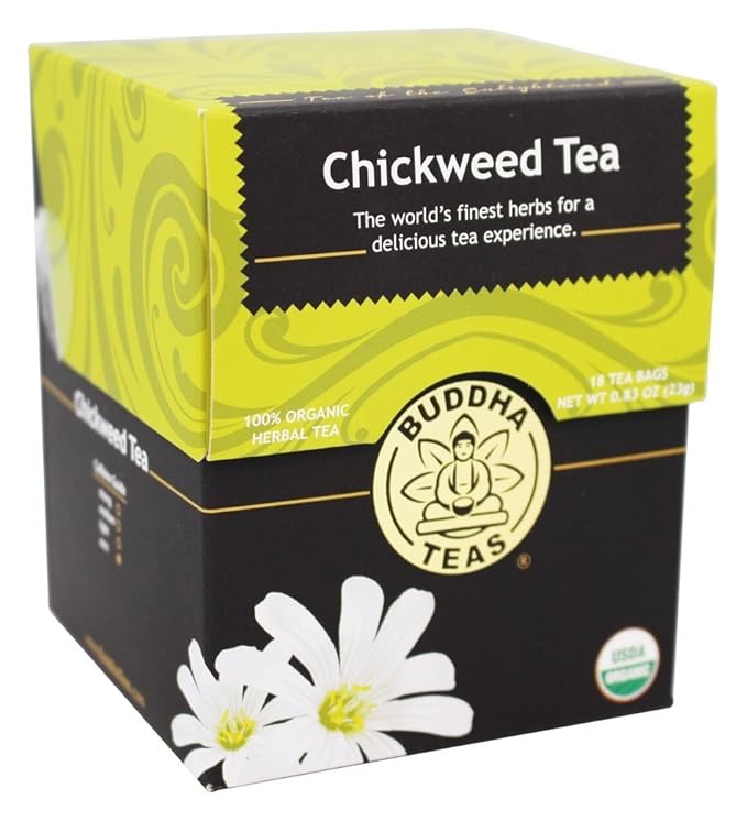 Buddha Teas Organic Chickweed Tea - OU Kosher, USDA Organic, CCOF Organic, 18 Bleach-Free Tea Bags