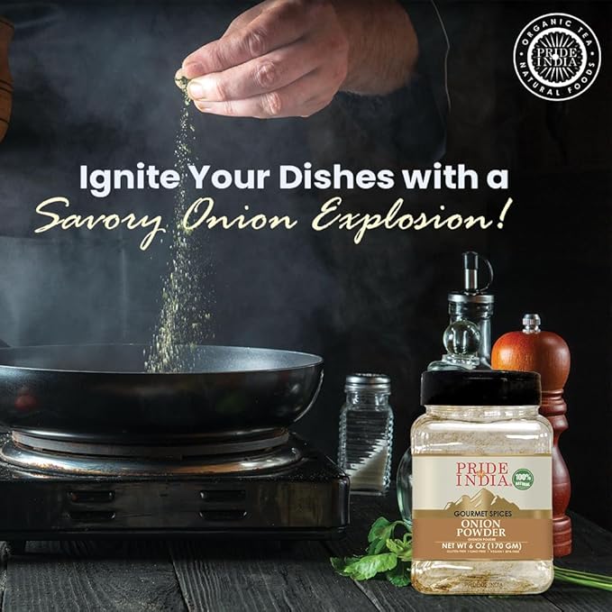 Pride of India | Onion Fine Ground 6 oz (170 gm) Medium Dual Sifter Jar | Gourmet Spice for Cooking | Pantry Essential | Adds Flavor to Sauces/Dips/Rubs/Marinades | Easy to Store