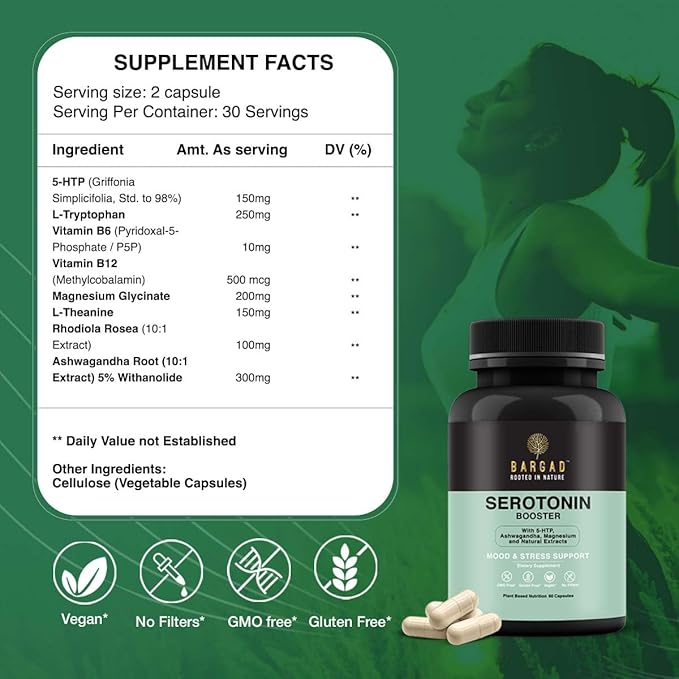 Serotonin Support Supplement – 5-HTP 150mg with L-Tryptophan, B6, Magnesium & Herbal Blend – Mood, Relaxation & Sleep Support – 60 Vegan Capsules – Non-GMO, Gluten-Free
