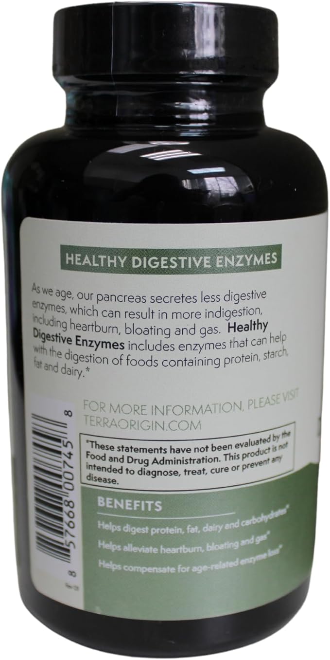 TERRA ORIGIN Digestive Enzymes with Probiotics & Prebiotics | 60 Capsules | Supports Digestive Gut Health | Non GMO, Gluten Free, Vegan | for Women and Men