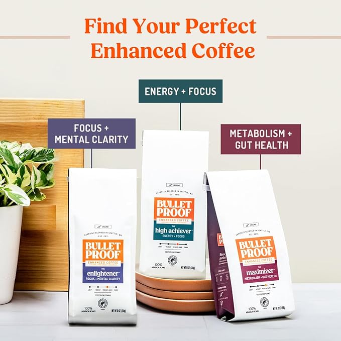 Bulletproof The Enlightener Coffee Pods, 10 Count, Medium-Dark Roast Enhanced Coffee with L-Theanine, Panax Ginseng and Gingko Biloba, Supports Mental Clarity, Focus, and Memory