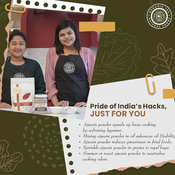 Pride of India – Ajwain Seed Powder – Gourmet Indian Spice – Made from Fresh Carom Seeds – Rich in Nutrients – Aromatic & Flavorful – Easy to Use - 8oz. Medium Dual Sifter Jar