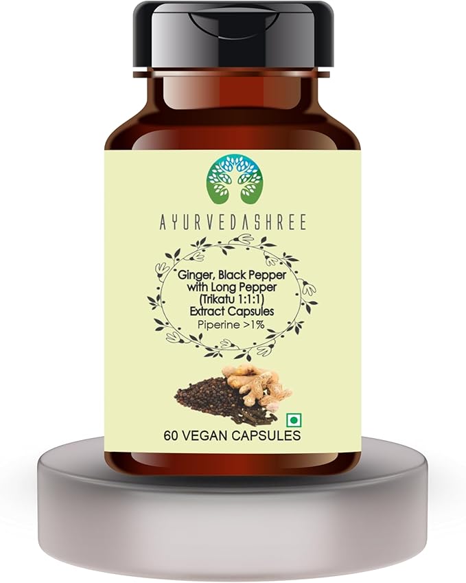 Trikatu Extract 500mg - 60 Vegetarian Capsules | Ginger with Black Pepper & Long Pepper Extract | | All Natural | 100% Vegan | Gluten-Free | GMP Certified.
