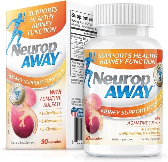 NeuropAWAY Kidney Support Supplement with Agmatine Sulfate, L-Novaline, L-Ornithine, L-Citrulline Provides Fast, Powerful Kidney Support, 60CT