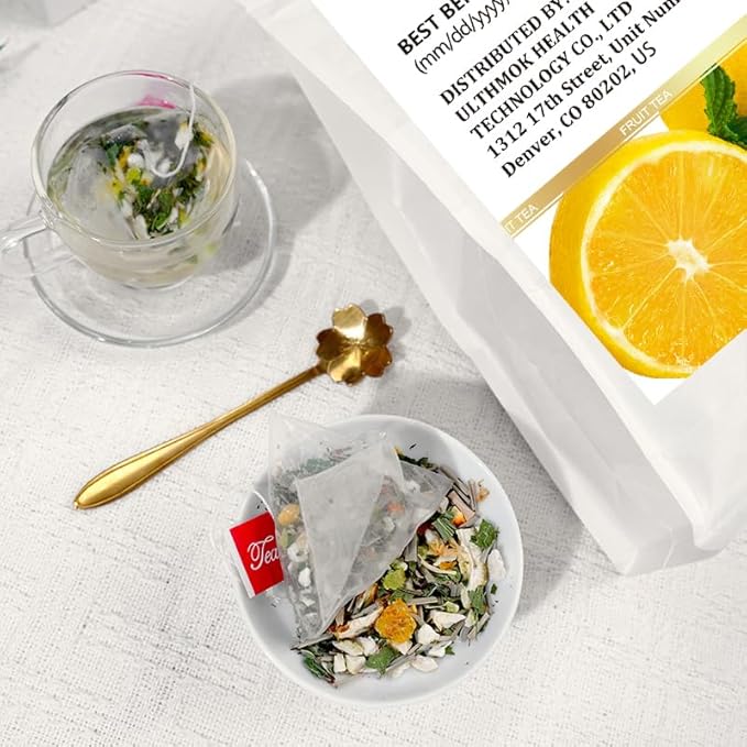 Premium 50 Lemon Peppermint Tea Bags, 100% Natural Lemon & Mint Leaves, No Additives & Caffeine Free.