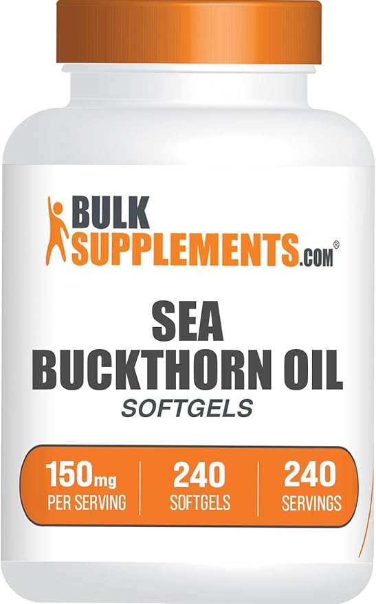 BulkSupplements.com Sea Buckthorn Oil Softgels - Sea Buckthorn Oil Supplement, Omega 7 Supplement, Herbal Supplement - Gluten Free, 1 Softgel (150mg) per Serving, 240 Softgels (Pack of 1)