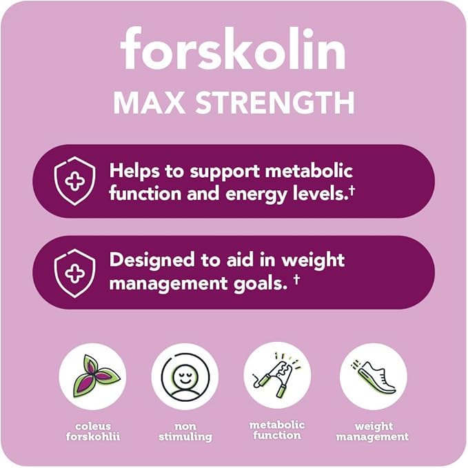 Vitamin Bounty Forskolin Maximum Strength for Weight Loss - Natural Coleus Forskohlii Root Extract Supplement - 20% Standardized Forskolin Powder - Weight Management Support - 60 Capsules