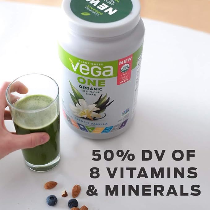 Vega Organic All-in-One Vegan Protein Powder, Chocolate - Superfood Ingredients, Vitamins for Immunity Support, Keto Friendly, Pea Protein for Women & Men, 13.2 oz (Packaging May Vary)