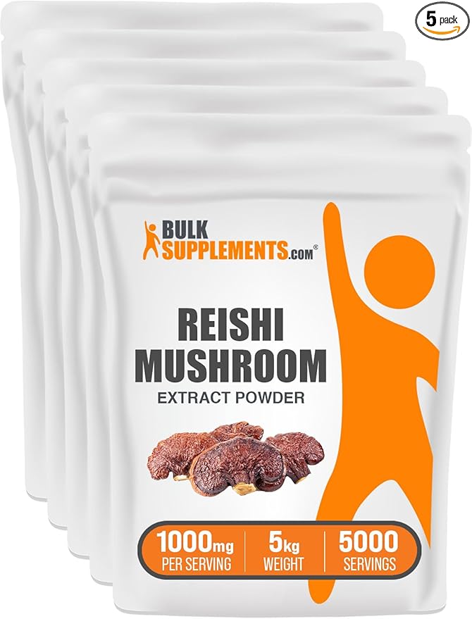 BulkSupplements.com Reishi Mushroom Extract Powder - Reishi Mushroom Powder, Supplement for Overall Well-Being - Gluten Free, 1g per Serving, 1kg (Pack of 5) (11 lbs)
