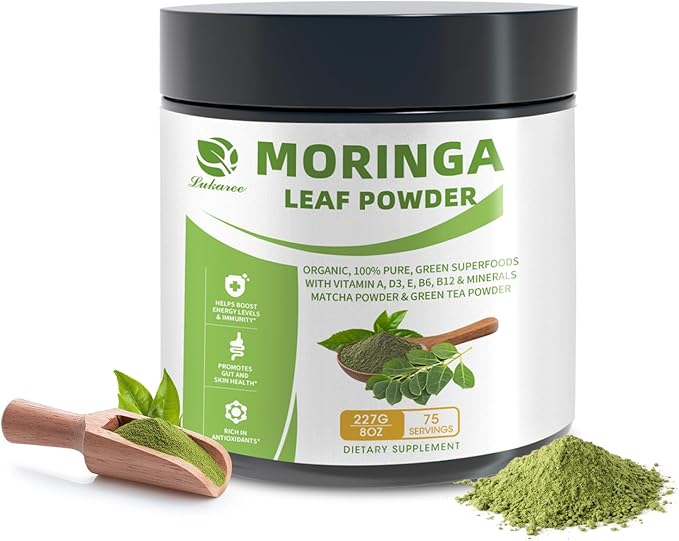 Organic Moringa Powder & Matcha Powder, Multi-Green Superfoods with Green Tea Resveratrol - Energy and Digestive Support, Rich in Antioxidants and Vitamin A D3 E B6 B12 Calcium, Non-GMO, Vegan, 8 oz