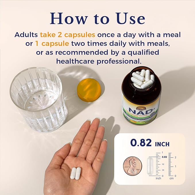 Vitalitown NAD Supplement, Nicotinamide Riboside, Trans-Resveratrol, Nicotinamide (B3), Trimethylglycine, NMN Alternative for Healthy Aging, Energy Metabolism and Vitality, 120 Capsules