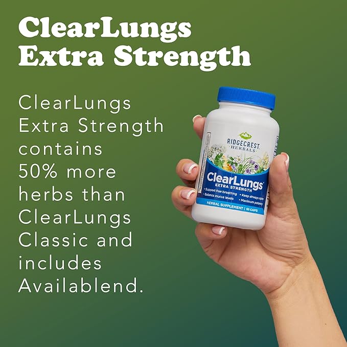 RidgeCrest Herbals ClearLungs Extra Strength, Natural Lung, Nasal Health Formula, Bronchial, Respiratory, Sinus, Mucus Support (60 Caps, 30 Serv)