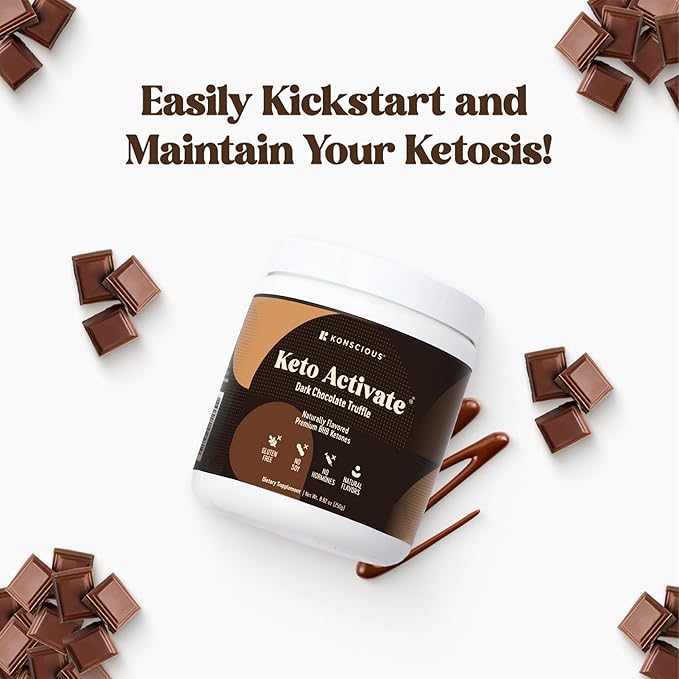Dark Chocolate Truffle Exogenous Ketones Drink: Pure Keto Shake Powder with Chocolate Ketones | Jumpstart Ketosis & Boost Energy with Natural Ketones Supplements by Konscious Keto