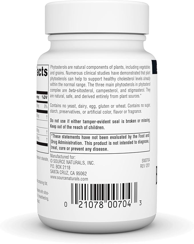 Source Naturals Phytosterol Complex with Beta-Sitosterol, Supports Healthy Cholesterol Levels*, 113 mg - 90 Tablets