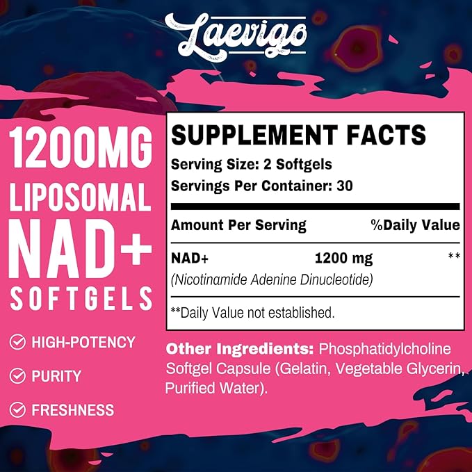 Liposomal NAD+ Supplement 1200mg High Absorption, Cellular Energy & Mitochondrial Support, NAD Plus for Longevity & Vitality, Anti-Aging Formula, 120 Softgels