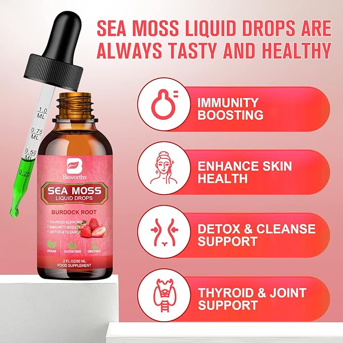 Sea Moss Liquid Drops - Organic Irish Sea Moss Gel with Spirulina, Bladderwrack, Burdock Root, Seamoss Gel Supplement for Joint, Gut Cleanse & Digestion Support - 2 Fl Oz, Vegan